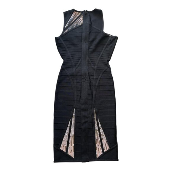 Herve Leger XS Black Bandage Sequin Embellished Bodycon Dress 35" Glam Party - Picture 7 of 9